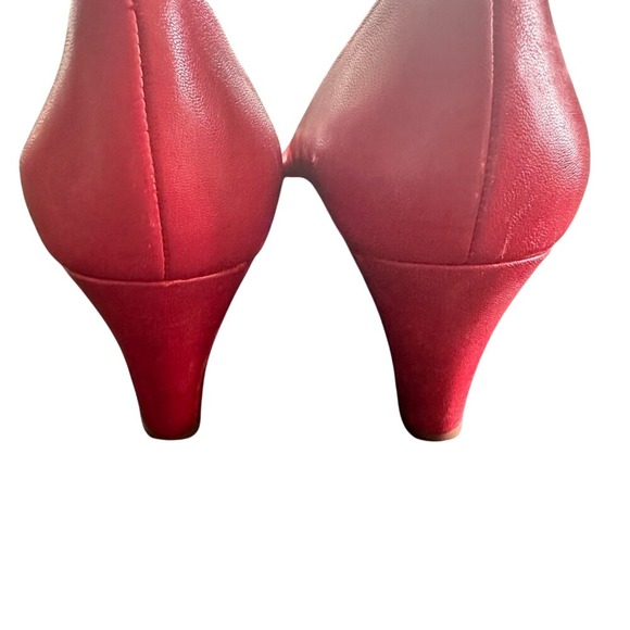 Tory Burch Red Leather Wedge Heels with Gold Logo Size 7.5 - Picture 4 of 9